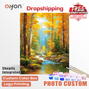 Kit de Pintura por Números ORFON - Bosque de Arce Otoñal con Arroyo, Pintura Digital, Decoración Acogedora para el Hogar, Suministros de Manualidades - Product Image 1