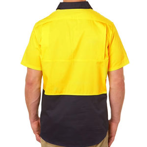 在庫品 高視認性 通気性 綿 イエロー/ネイビー ツートン 長袖 建設 反射 安全 UPF50+ Hi-Vis 作業シャツ - Product Image 4