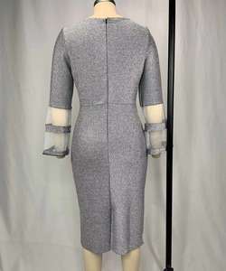 Vestido de noche de moda Tamaño grande Plata y azul Bola sexy Bling Vestido de fiesta Manga larga Vestido Delgado elegante - Product Image 6