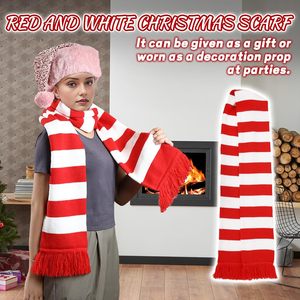 Bufanda de punto a rayas rojas y blancas SINSEN, larga, térmica, cálida para invierno, para mujeres y hombres - Product Image 5