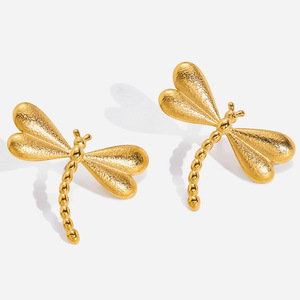 Pendientes de Libélula, Chapados en Oro de 18K, Acero Inoxidable, Diseño de Insecto, Joyería de Moda para Mujer - Product Image 1
