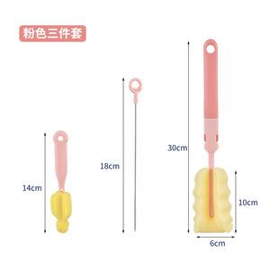 Juego de cepillos de esponja para biberones, 3 piezas, rosa y verde, para limpieza de pajitas y tetinas de biberones, con diseño portátil - Product Image 5