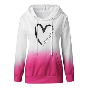 Sweat-shirt à capuche dégradé pour femme avec imprimé cœur, manches longues, en coton tricoté, pour l'automne, longueur standard, avec poche avant - Product Image 1