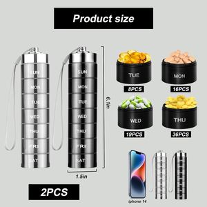 Metal Weekly Organizer Waterproof <b>Box</b> Stackable Aluminum Alloy Pill Holder Organize <b>Storage</b> for Travel <b>Camping</b> Custom - Product Image 2