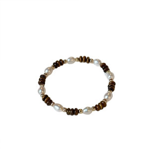Pulseras y brazaletes de moda de acero inoxidable 316L de alta calidad, chapados en oro de 14k y 18k, con cuentas de ojo de tigre y perlas para mujer. - Product Image 5