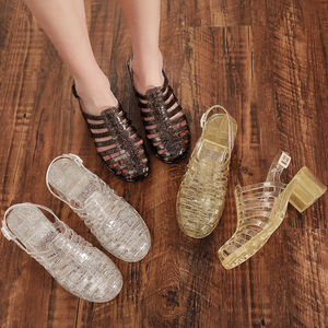 Sandali Romani <span class=keywords><strong>da</strong></span> <span class=keywords><strong>Donna</strong></span> alla Moda con Plateau Traspirante e Tacco Alto, <span class=keywords><strong>Ciabatte</strong></span> Trasparenti in Cristallo con Cinturino Posteriore - Product Image 2