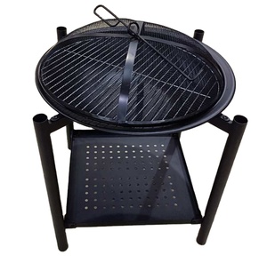 Brasero Exterior con Pantalla Antichispas, Parrilla Redonda, Cuatro Patas y Bandeja Metálica Inferior con Parrilla para Asar, Ideal para Camping - Product Image 1