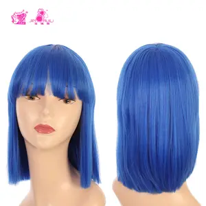 JINRUILI Wholesale Synthetic Hair Blue Short Straight Wig Light Color Natural Pixie Wig Mid Length Bob Wig For Woman