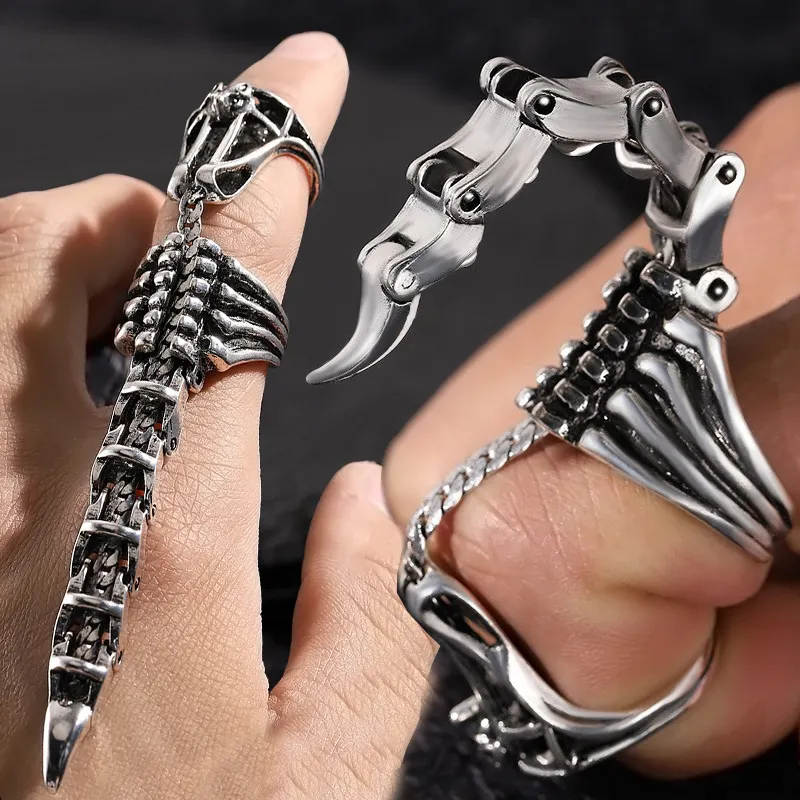 Punk Jóias Knuckle Metal Rock Joint Full Finger Rings Vintage Gothic Ajustável Movable Tail Scorpion Ring Para Homens