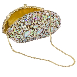 Bolso de Mano Elegante para Mujer con Pedrería Floral, Plumas Brillantes y Cristales, Bolso de Noche con Cadena Desmontable para Bodas - Product Image 5