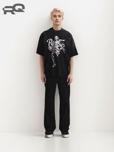 Camiseta de Manga Corta para Hombre, Estilo Vintage, Lavado al Agua, Corte Holgado, 100% Algodón, 280 Gramos, Tejido de Punto, Estilo Casual con Estampado en el Cuello - Product Image 2