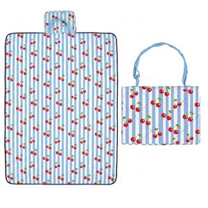 Cherry Print Picnic Sand Waterproof <b>Foldable</b> Quilted Outdoor Mat With Carry <b>Bag</b> Family <b>Beach</b> Park Blanket - Product Image 1