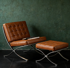 Sillón <span class=keywords><strong>Lounge</strong></span> <span class=keywords><strong>Barcelona</strong></span> de Diseño de Lujo, Tapicería de Cuero Premium, Patrón Acolchado con Botones, Respaldo Ergonómico, Sillón Decorativo - Product Image 6