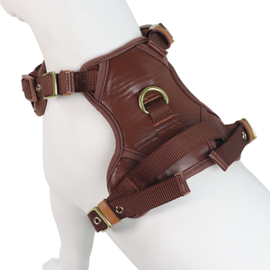 Pas de starter réglable marron petit chiot personnalisé doux véritable cuir PU sans harnais pour chien avec boucles en laiton - Product Image 5