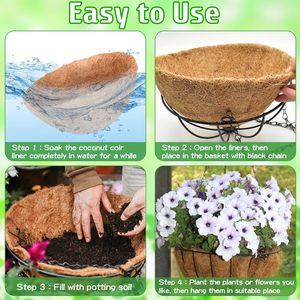Grand pot rond suspendu en fibre de coco fait main pour jardin, panier à fleurs pour décoration - Product Image 5
