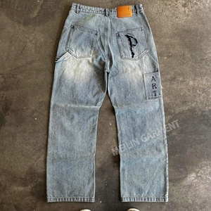 Jeans baggy en denim style streetwear décontracté, broderie personnalisée, jeans en denim avec strass pour hommes - Product Image 4
