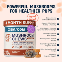 Friandises à mâcher molles aux champignons Turkey Tail, Reishi et Crinière de lion pour chiens - Formule vétérinaire sûre pour les nodules et les bosses, l'immunité et la santé de la colonne vertébrale