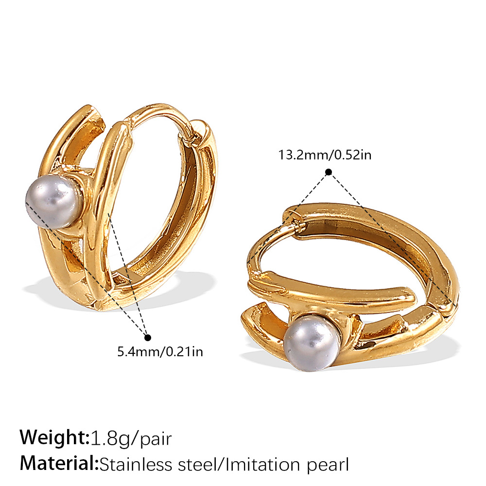 ต่างหูห่วงสีทองประดับลูกปัดสีเทา รุ่น EH1094GYG