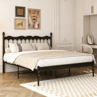Lit double en fer forgé de style français pour chambre principale, cadre de lit rétro épaissi de luxe léger pour usage en gîte, hôtel et école