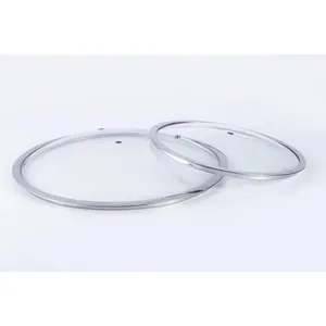 Tampa redonda de pote de vidro temperado, tampa com anel de aço inoxidável para pote de sopa, peças de panelas para cozinha