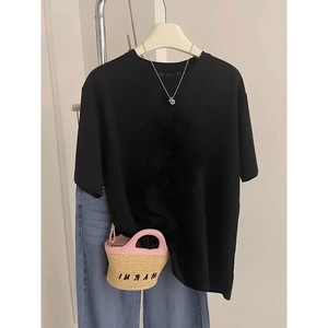 T-shirt à manches courtes en coton et élasthanne, col rond, couleur unie, haut pour femme |   Livraison en 14 jours |   Quantité minimum de commande : 50 pièces |   OEM personnalisé - Product Image 2