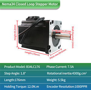 Новый 2 оси, 2 фазы, Nema 34 176 мм, 12 Н. М, 1700 унций, контроллер 5,6 А с замкнутым контуром, комплект DC24-50V шагового двигателя - Product Image 6