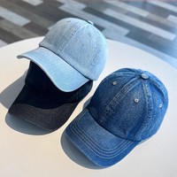 Casquettes de baseball en denim lavé, nouveauté, vente en gros de casquette à visière bleue unie à 6 panneaux, casquette de baseball ajustable vierge avec logo personnalisé