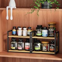 Organisateur de rangement moderne à double niveau extensible en bambou durable pour armoire de cuisine, type autoportant, pour l'organisation domestique