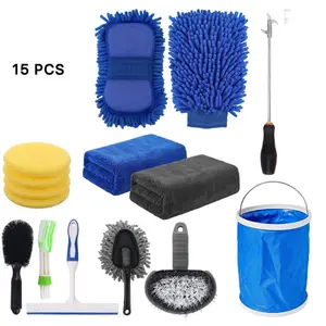 Kit de herramientas de limpieza de coche, juego de 15 piezas, toallas, ruedas, cepillos, otros accesorios de Exterior, 2022