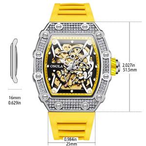 Montre mécanique automatique pour homme Drioshipping 3829D, style sport carré, cadran en verre lumineux avec diamants, bracelet en caoutchouc - Product Image 5