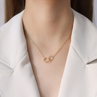 Collier tendance à double cercle en acier inoxydable, pendentif mode, disponible en deux couleurs : argent et rose