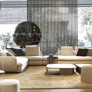 Canapé d'angle en cuir véritable de style minimaliste italien nordique moderne pour grands espaces de vie - Product Image 4