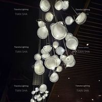 Lustre moderne pour villa, loft, duplex, escalier, hall d'hôtel, plafond haut, style simple, installation d'art en verre en forme d'hémisphère