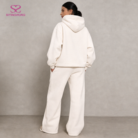 Setelan Olahraga Hoodie Katun Streetwear Bernapas 400g Fleece dengan Desain Logo Kustom Polos Oversize untuk Wanita