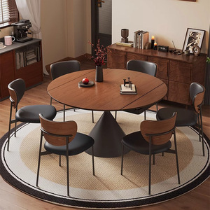 <span class=keywords><strong>Tavolo</strong></span> da Pranzo Rotante Estensibile in Legno Massello <span class=keywords><strong>Colore</strong></span> <span class=keywords><strong>Noce</strong></span>, Quadrato e Rotondo Dual-Use con Piano Girevole - Product Image 2