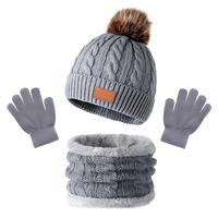 Conjunto de Gorro, Bufanda y Guantes de Punto Trenzado para Niños, con Logotipo Personalizado, Cálido para Invierno, con Pompón, OEM