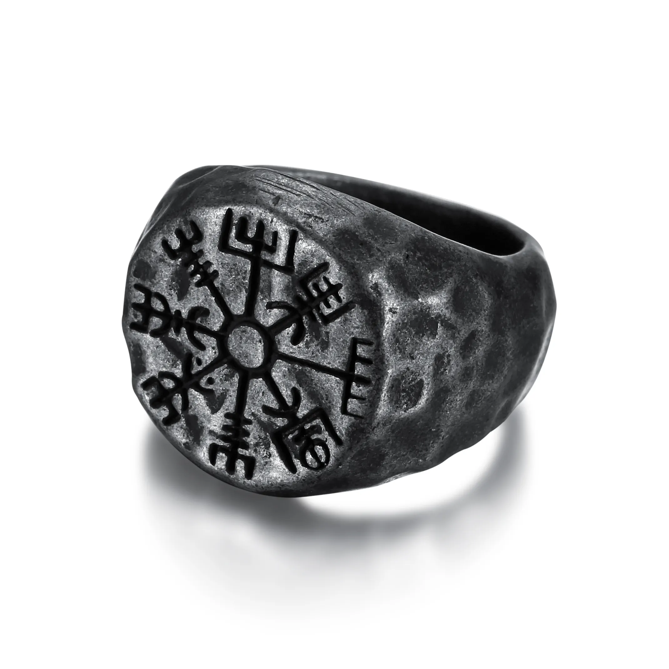 Trendy Viking Jewelry 316 Stainless Steel Vintage Black Viking Compass Signet Rings for Men Women