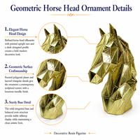 Ornement en résine tête de cheval dorée élégant et luxueux, artisanat écologique pour l'entrée et la décoration de la maison