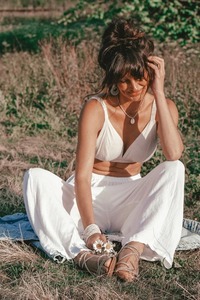 Relaxed Fit Elasticated Harem Barrel <b>Trousers</b> in <b>White</b> 100% <b>Linen</b> Casual Style for Lounging Travel Autumn Mid Waist India - Product Image 3