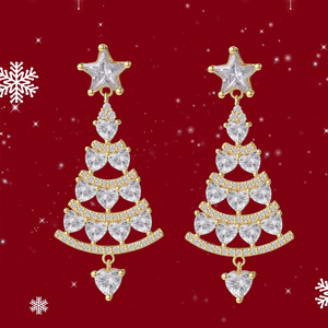 5A Zircon Luxury Stud Earrings Trendy Christmas Tree Design 14k PVD Gold Plated <b>Brass</b> Drop Earrings Fashionable Gift - Product Image 3