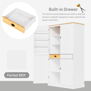40.2x20x71.3inch Freestanding Modern Eco-Friendly <b>Kitchen</b> <b>Pantry</b> Cabinet 2 Drawers 2 Adjustable Shelves 8 Door Shelves White - Product Image 5