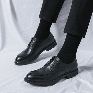 Zapatos Oxford de Cuero Genuino para Hombre, Punta Redonda, con Cordones, Suela de Goma Antideslizante, Zapatos de Vestir para Toda Temporada, Color Marrón Sólido - Product Image 5
