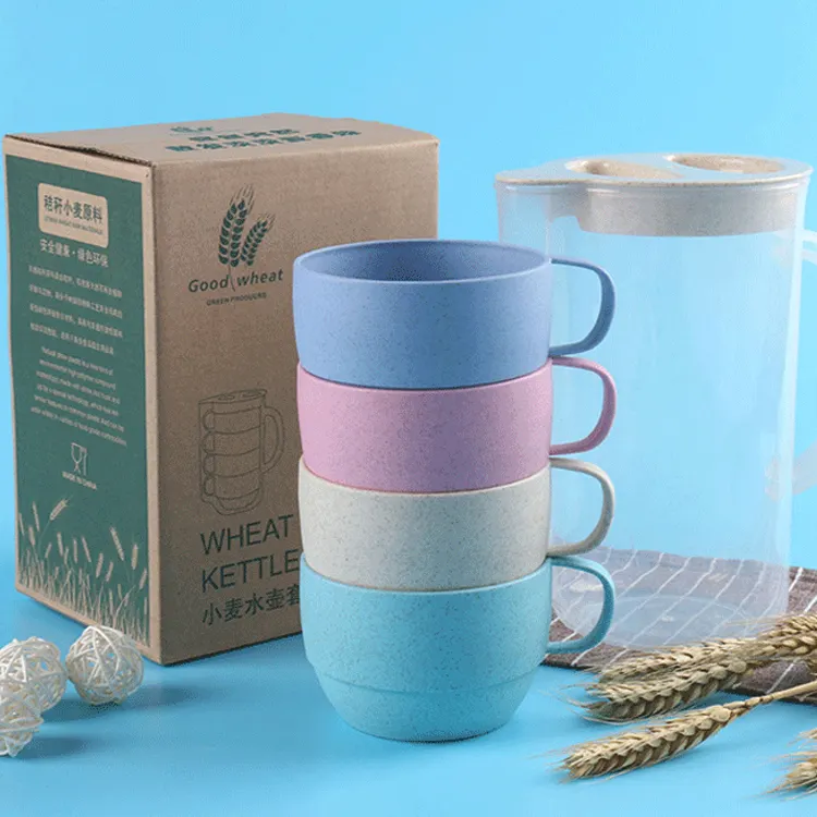 New Style Biologisch abbaubare Weizens troh Wasser Custom Tassen mit Wasserkocher