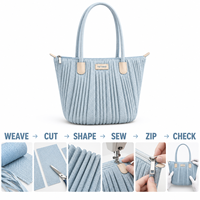 Sac fourre-tout en coton grande capacité personnalisé pour les trajets quotidiens, avec design plissé et longues poignées d'épaule