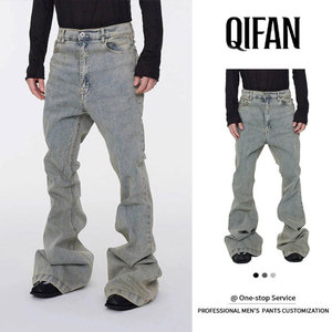 QIFAN <span class=keywords><strong>Jeans</strong></span> a Zampa d'Elefante in Denim Pesante per <span class=keywords><strong>Uomo</strong></span>, Pantaloni Casual Streetwear con Logo Personalizzato - Product Image 1