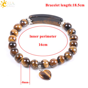 CSJA venta al por mayor pulsera elástica energía curación Natural cuentas de piedra de cristal corazón encanto Ojo de Tigre hombres pulsera <span class=keywords><strong>F105</strong></span> - Product Image 6