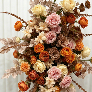 Camino de Mesa de Flores Artificiales Rústicas Mixtas, Hechas a Mano, de Seda, Modernas, de Alta Simulación, para Decoración de Bodas y Día de la Madre, en Color Blanco Marfil y Rosa - Product Image 2