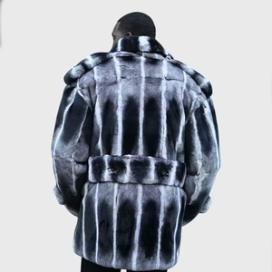 Manteau en <span class=keywords><strong>fourrure</strong></span> véritable de luxe pour <span class=keywords><strong>homme</strong></span>, épais et chaud pour l'hiver, en <span class=keywords><strong>fourrure</strong></span> de lapin Rex véritable, gris et noir - Product Image 4