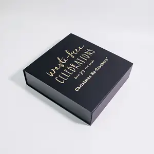 Custom Personalized Black Paperboard Luxury Folding Hamper Magnetic Closure Rigid Gift Boxes for Clothing Packaging