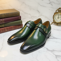 Chaussures habillées de luxe pour hommes, à boucle simple, en cuir finition artisanale, grande taille EU 48